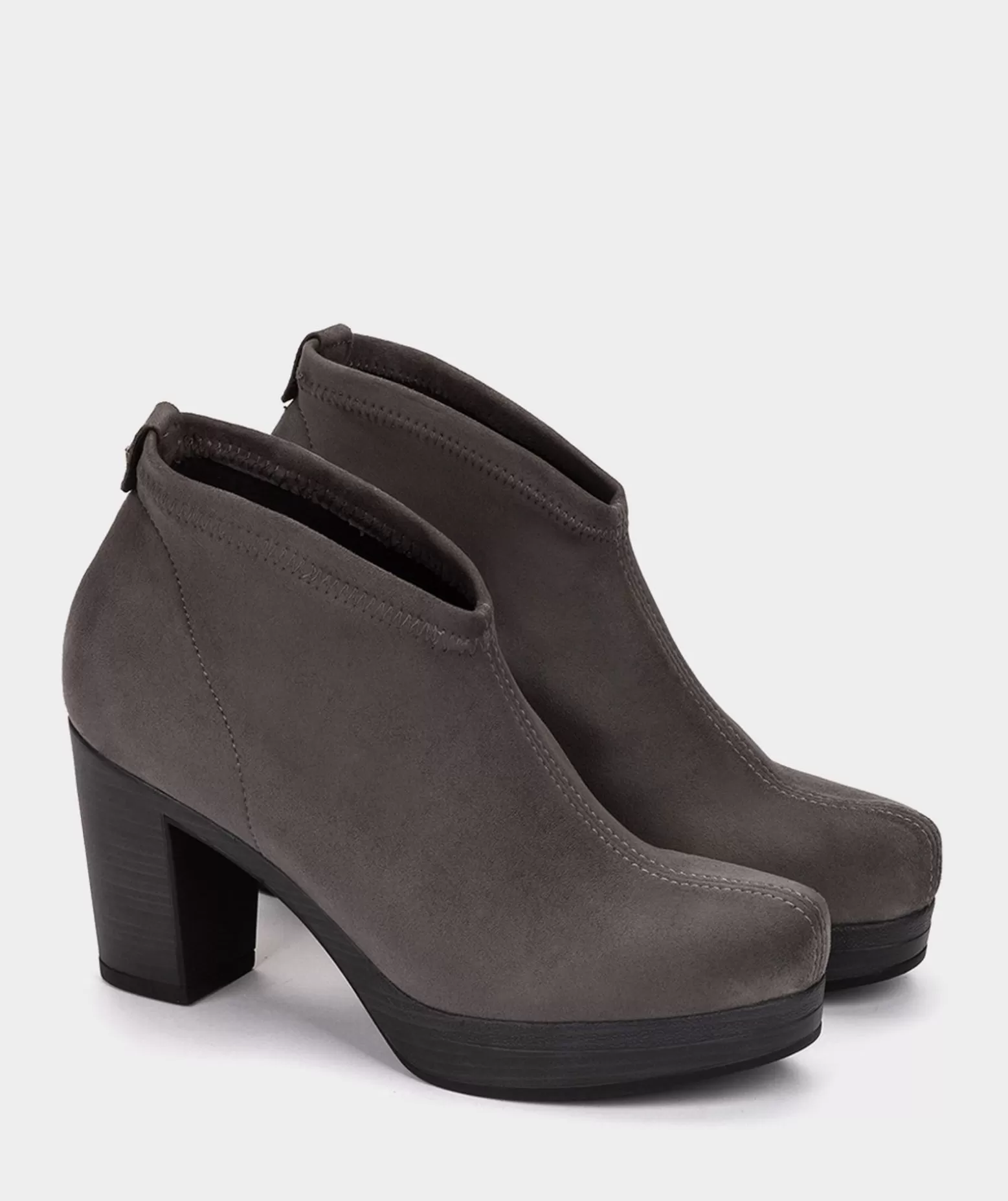 Pedro Miralles Botins | Ankle Boot De Couro Vegan Elastico Efeito Camurca Cinza Ante Strech Asfalto