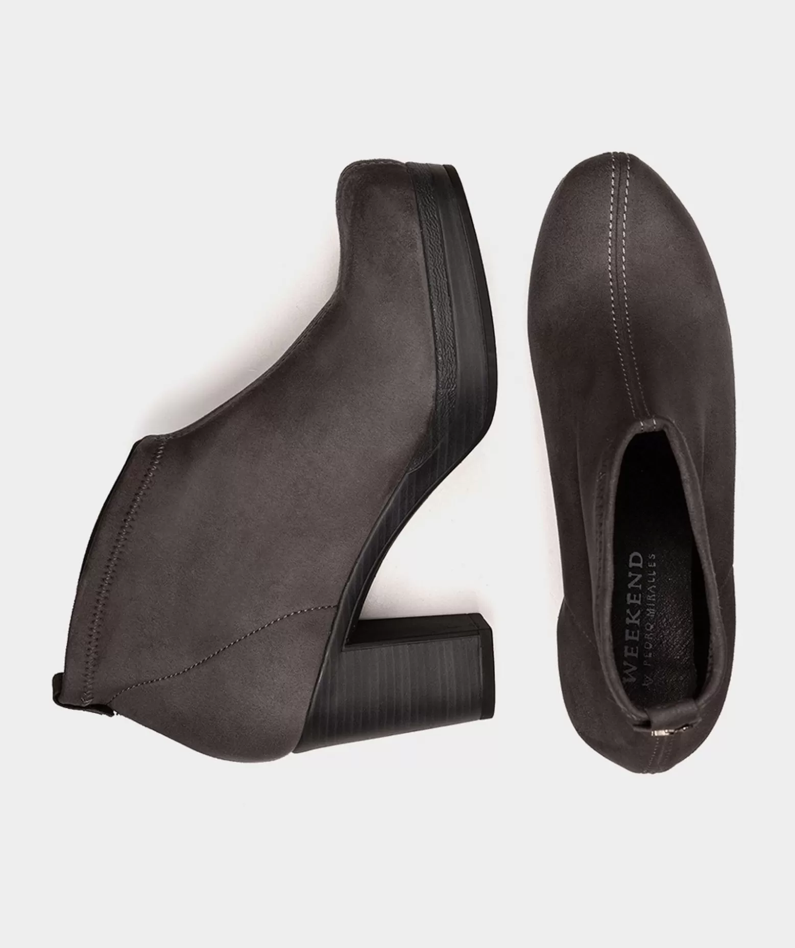 Pedro Miralles Botins | Ankle Boot De Couro Vegan Elastico Efeito Camurca Cinza Ante Strech Asfalto