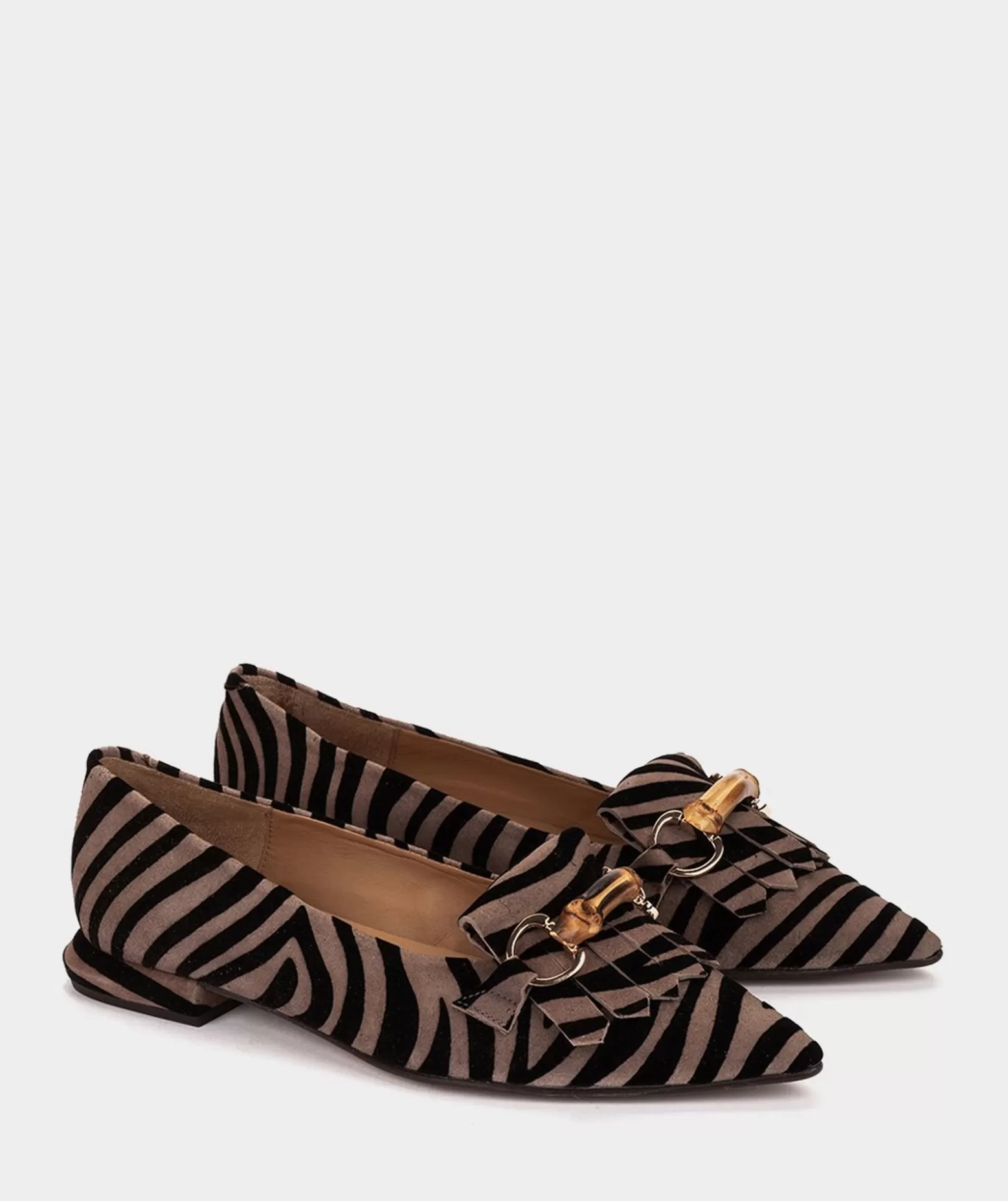 Pedro Miralles Sapatos Rasos | Bailarinas Em Pele Com Padrao Animal Print Zebra Acero