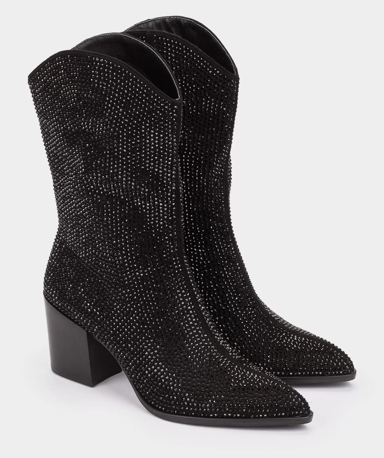 Pedro Miralles Botas | Botas De Tecido De Cano Medio Com Strass Ante Strech Negro