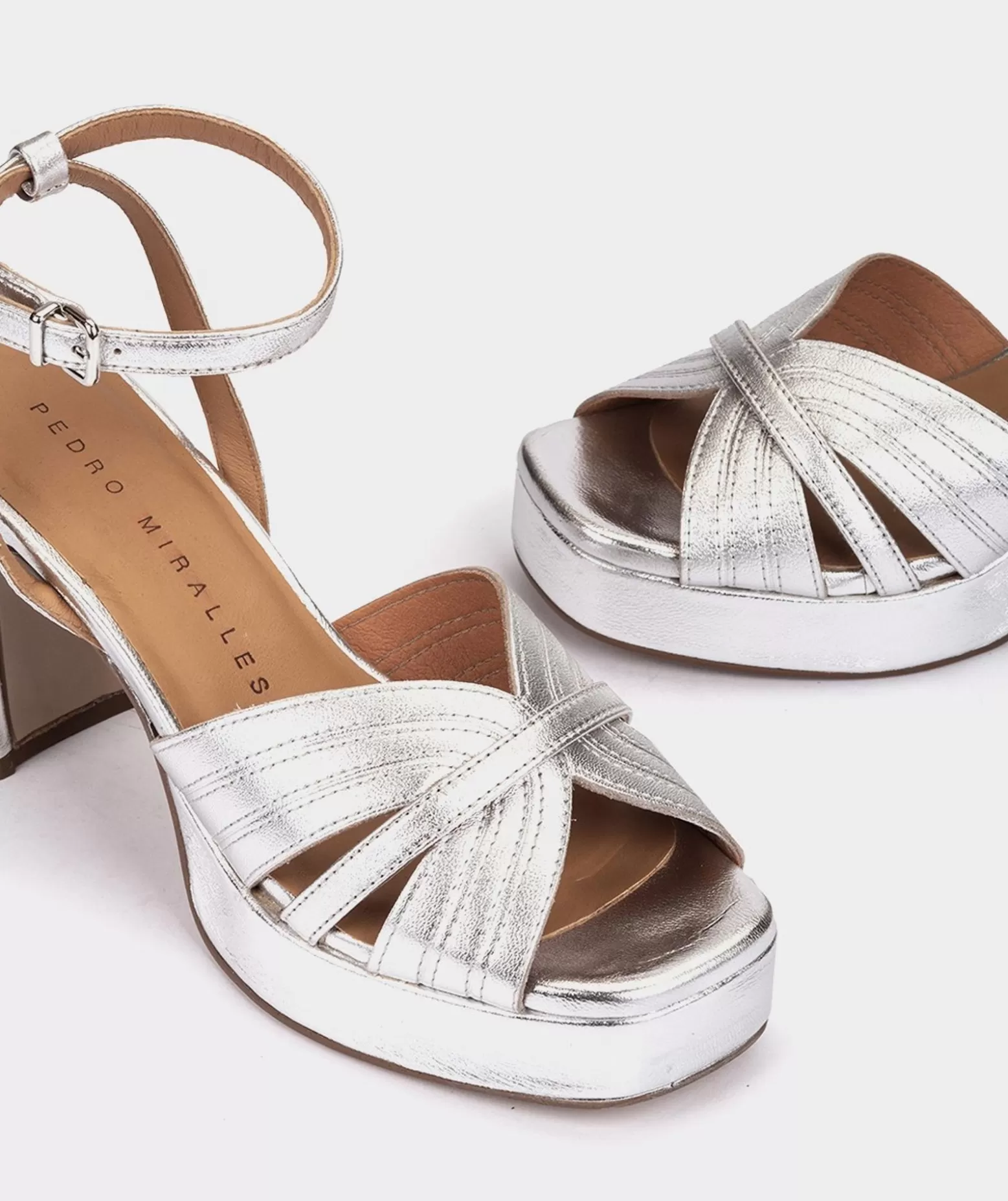 Pedro Miralles Sandalias Tacao | Sandalias Tacon De Piel Napa Metal Plata